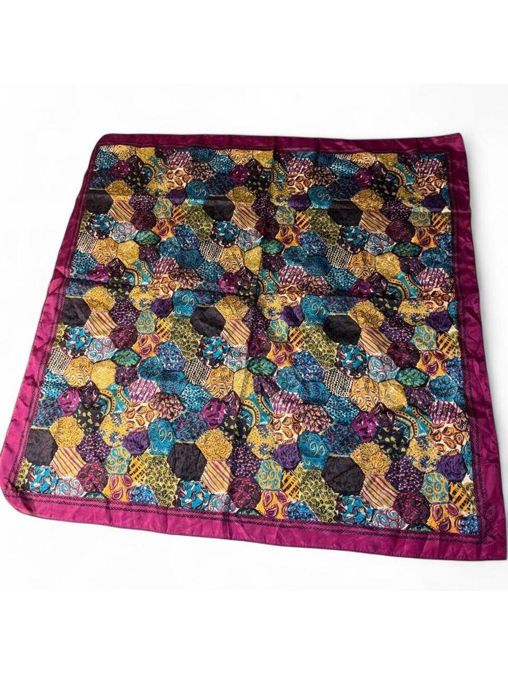 Vintage Acute 100% Silk Square Scarf Made in Japan Jewel Tone Patchwork Paisley